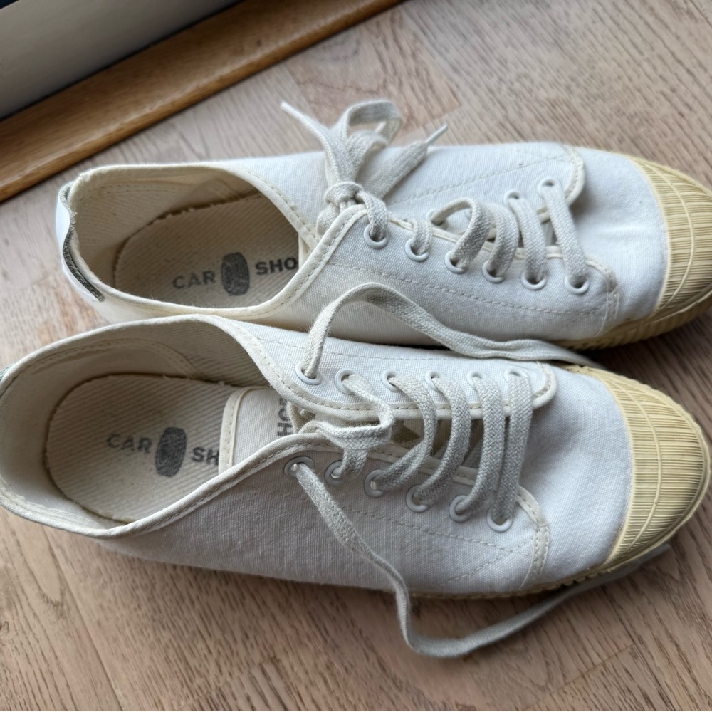 White Canvas Sneakers with Cream Soles